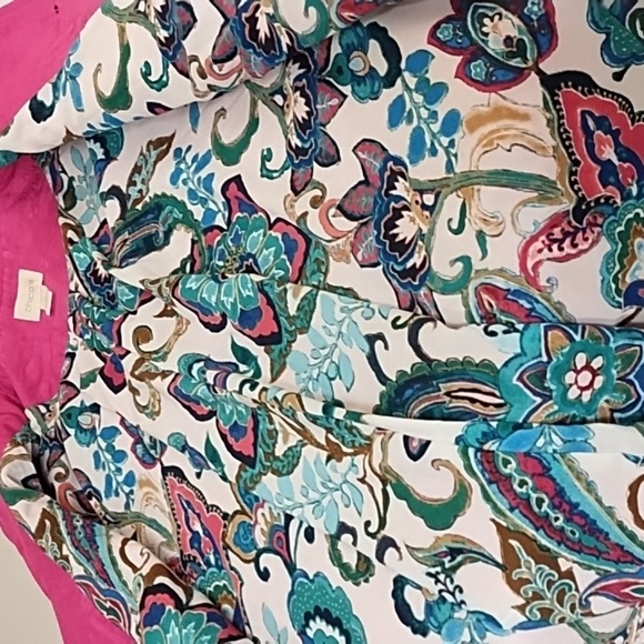 Chico's Fuchsia Pleat Back 3/4 Sleeve Boho Harajuku Textured Jacket - Picture 4 of 9